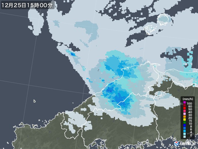 島根県の雨雲レーダー(2021年12月25日)
