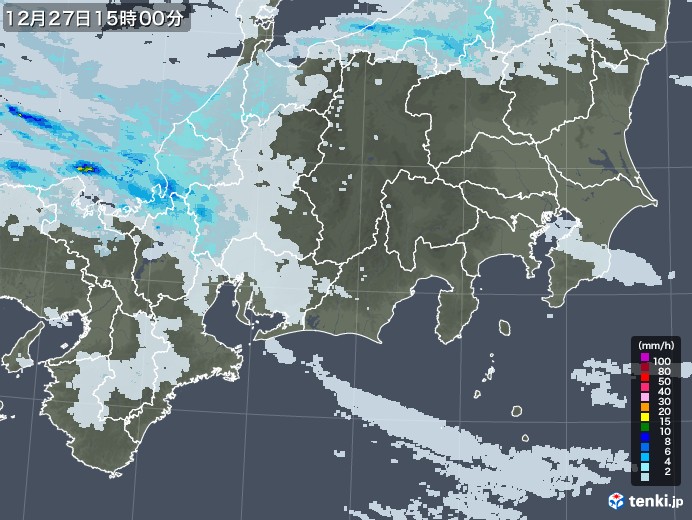 東海地方の雨雲レーダー(2021年12月27日)