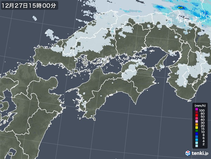 四国地方の雨雲レーダー(2021年12月27日)