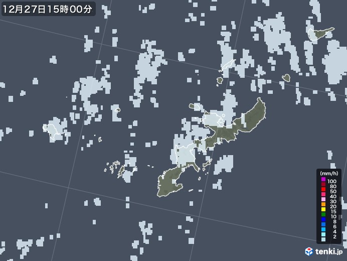 沖縄県の雨雲レーダー(2021年12月27日)