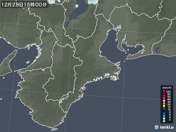 三重県の雨雲レーダー(2021年12月28日)