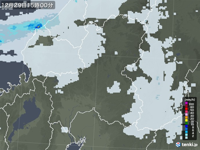 岐阜県の雨雲レーダー(2021年12月29日)