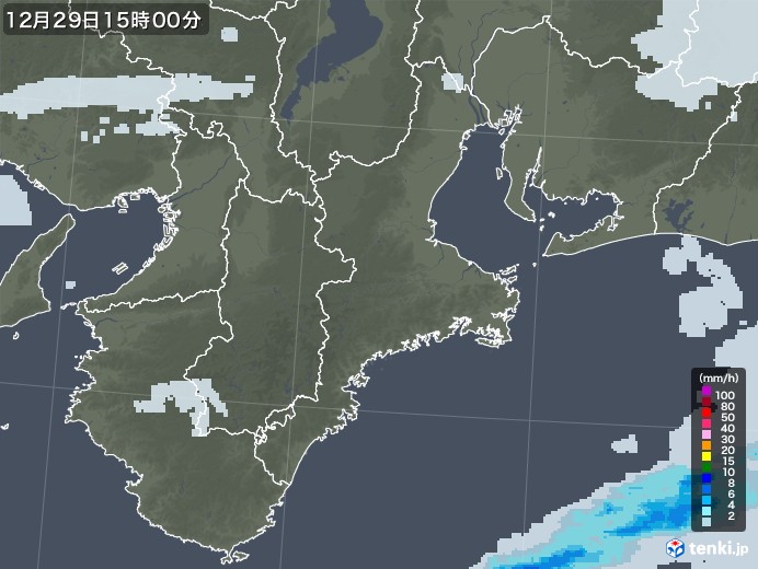 三重県の雨雲レーダー(2021年12月29日)