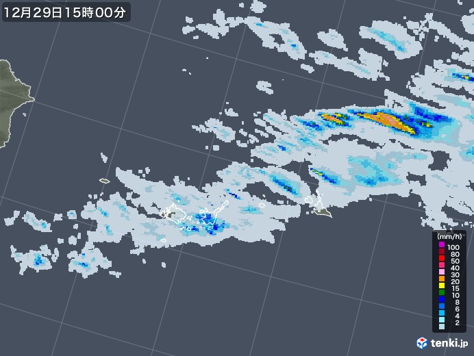 宮古・石垣・与那国(沖縄県)の雨雲レーダー(2021年12月29日)