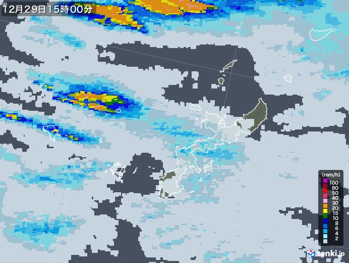 沖縄県の雨雲レーダー(2021年12月29日)