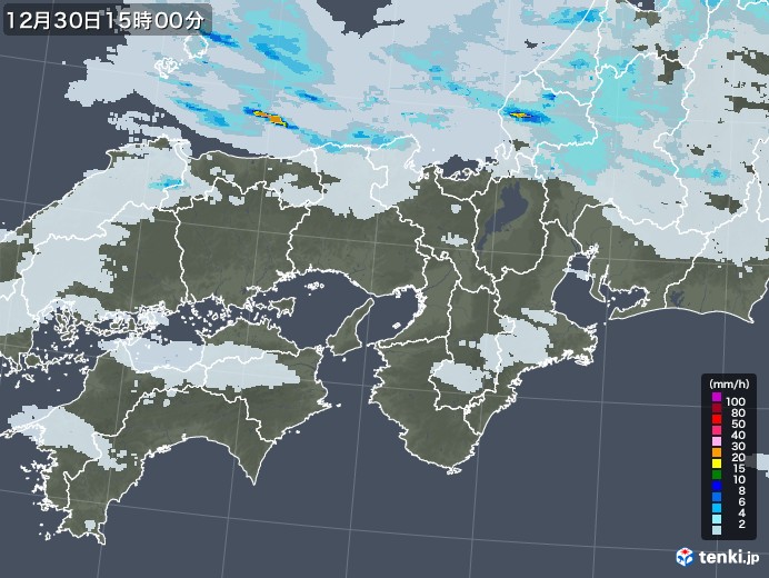 近畿地方の雨雲レーダー(2021年12月30日)