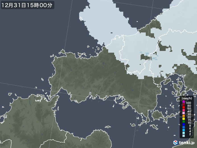 山口県の雨雲レーダー(2021年12月31日)