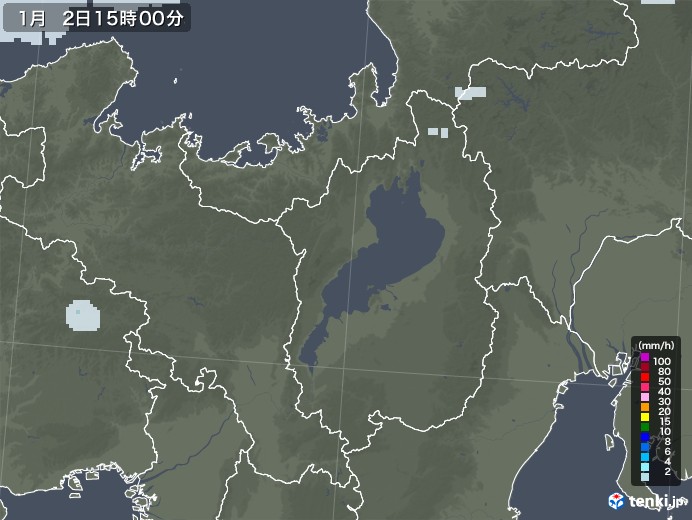 滋賀県の雨雲レーダー(2022年01月02日)