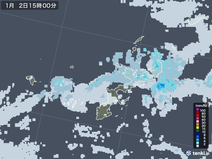 沖縄県の雨雲レーダー(2022年01月02日)