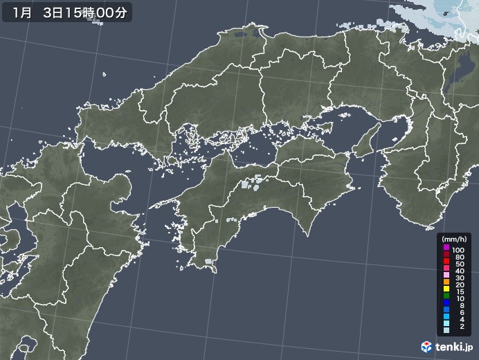 四国地方の雨雲レーダー(2022年01月03日)