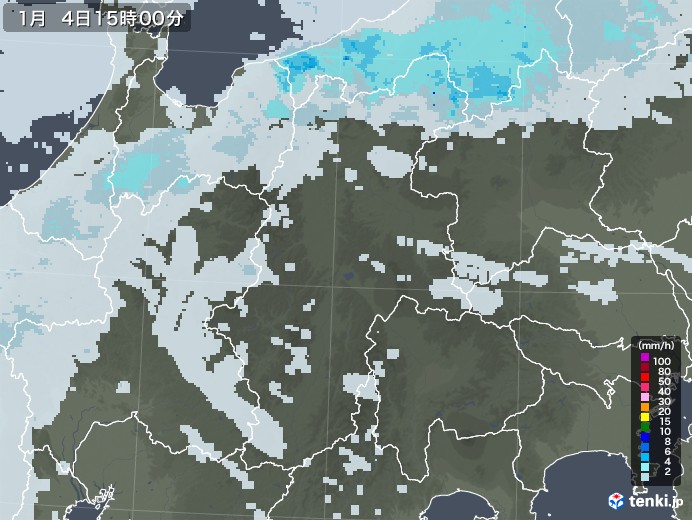 長野県の雨雲レーダー(2022年01月04日)