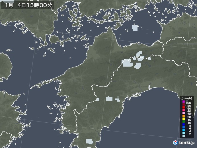 愛媛県の雨雲レーダー(2022年01月04日)