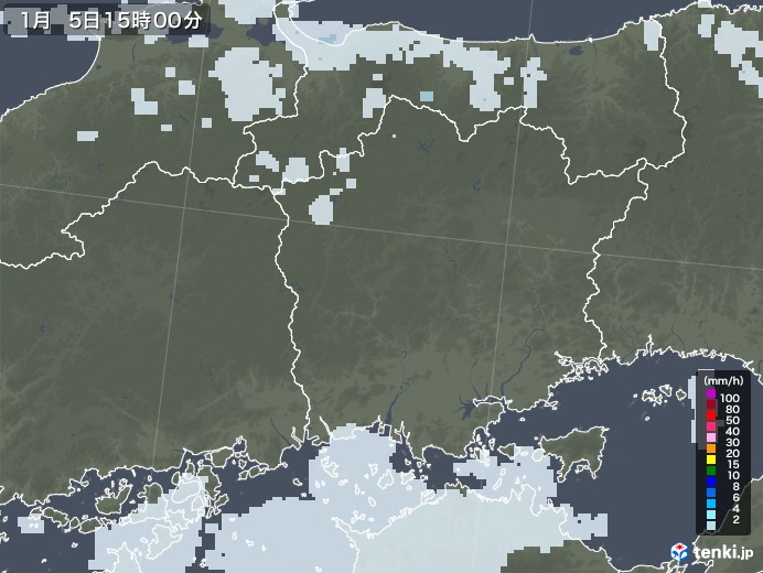 岡山県の雨雲レーダー(2022年01月05日)