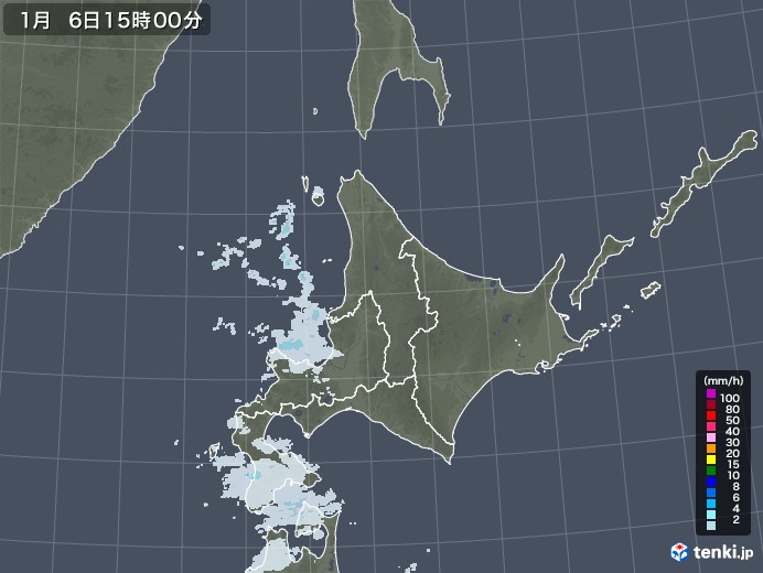北海道地方の雨雲レーダー(2022年01月06日)