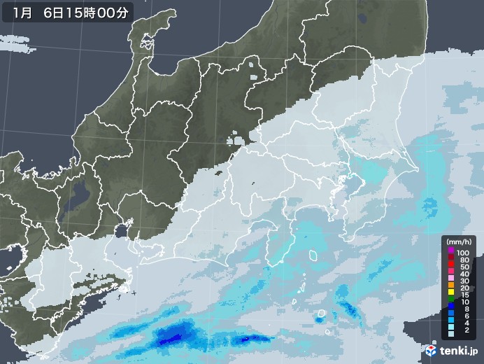関東・甲信地方の雨雲レーダー(2022年01月06日)