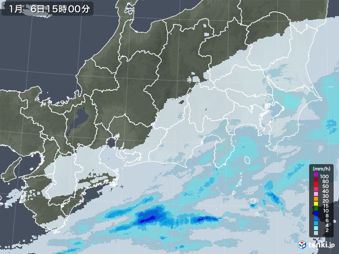 東海地方の雨雲レーダー(2022年01月06日)