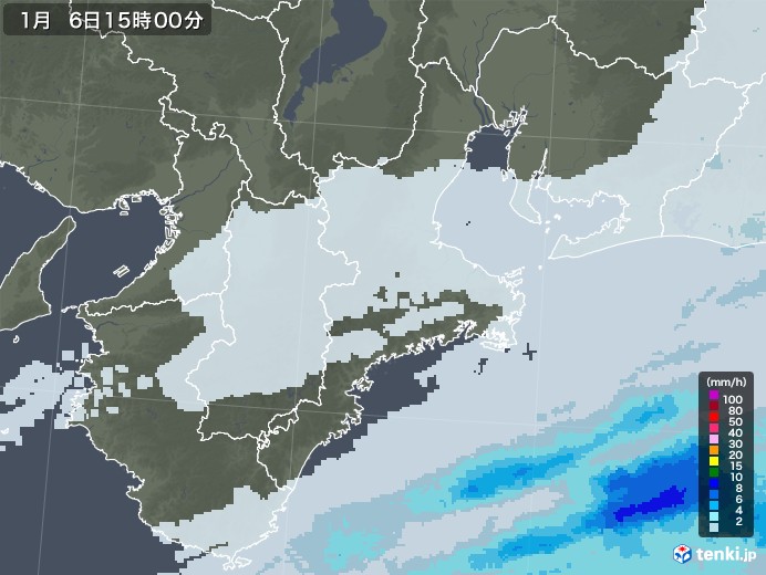 三重県の雨雲レーダー(2022年01月06日)