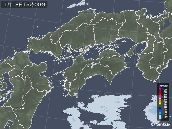 四国地方の雨雲レーダー(2022年01月08日)