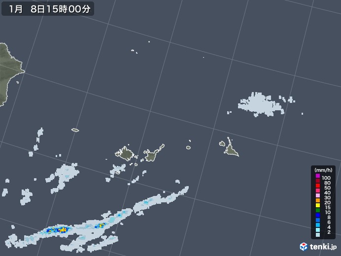 宮古・石垣・与那国(沖縄県)の雨雲レーダー(2022年01月08日)