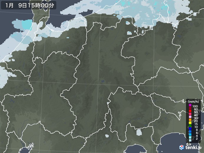 長野県の雨雲レーダー(2022年01月09日)
