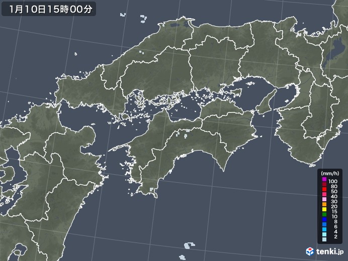 四国地方の雨雲レーダー(2022年01月10日)