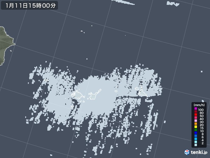 宮古・石垣・与那国(沖縄県)の雨雲レーダー(2022年01月11日)