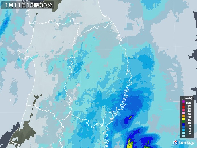 岩手県の雨雲レーダー(2022年01月11日)