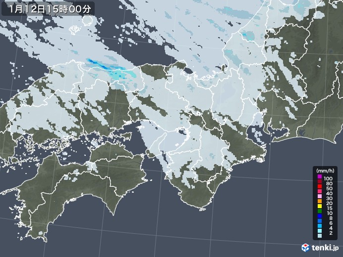 近畿地方の雨雲レーダー(2022年01月12日)