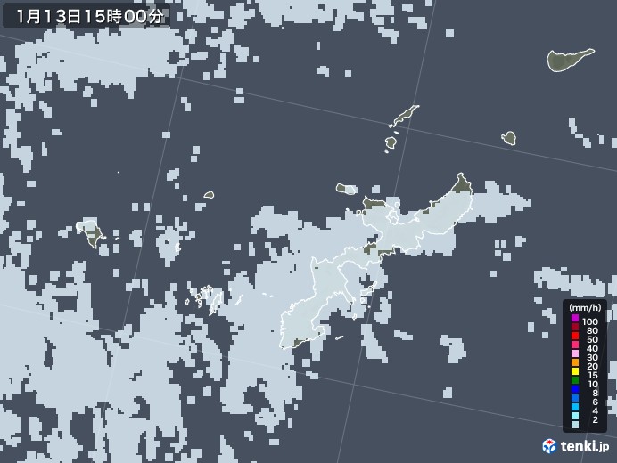 沖縄県の雨雲レーダー(2022年01月13日)