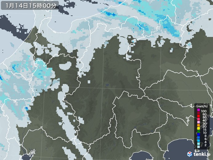 長野県の雨雲レーダー(2022年01月14日)