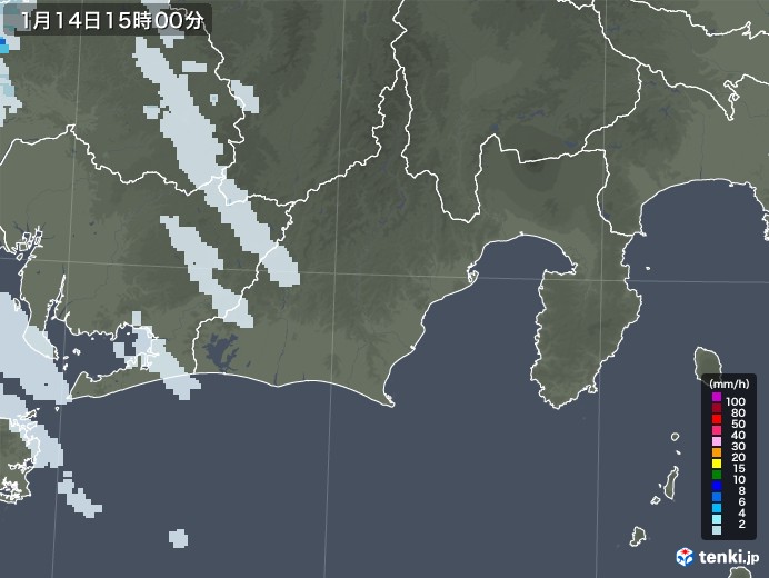 静岡県の雨雲レーダー(2022年01月14日)