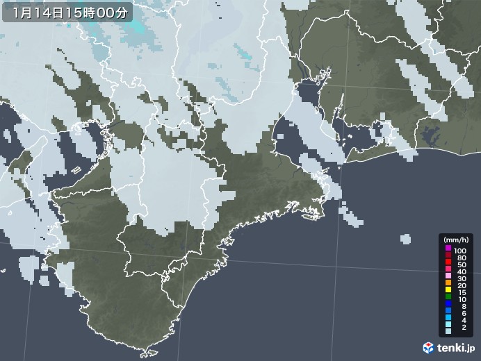 三重県の雨雲レーダー(2022年01月14日)