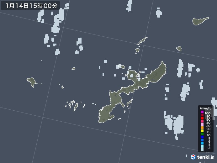 沖縄県の雨雲レーダー(2022年01月14日)