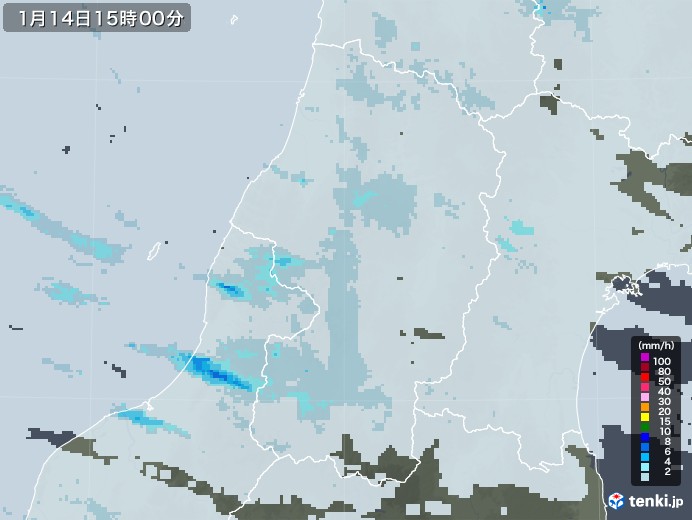 山形県の雨雲レーダー(2022年01月14日)