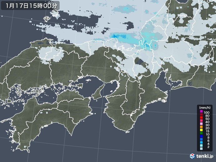 近畿地方の雨雲レーダー(2022年01月17日)