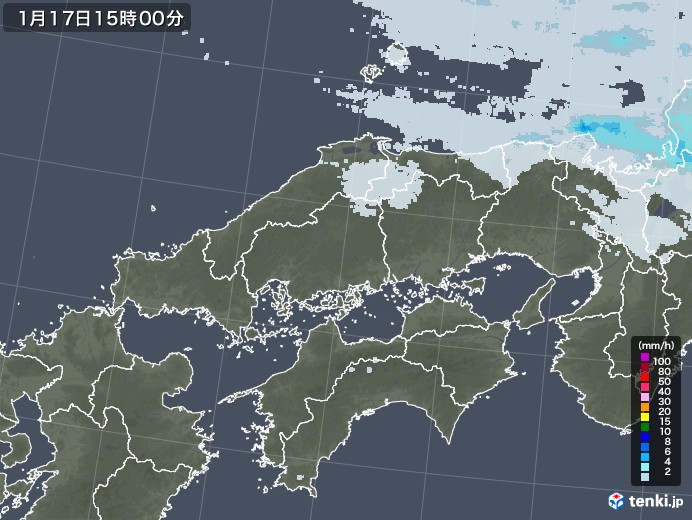 中国地方の雨雲レーダー(2022年01月17日)