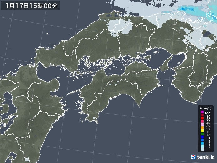 四国地方の雨雲レーダー(2022年01月17日)