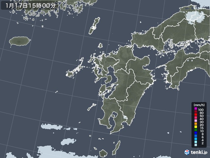 九州地方の雨雲レーダー(2022年01月17日)