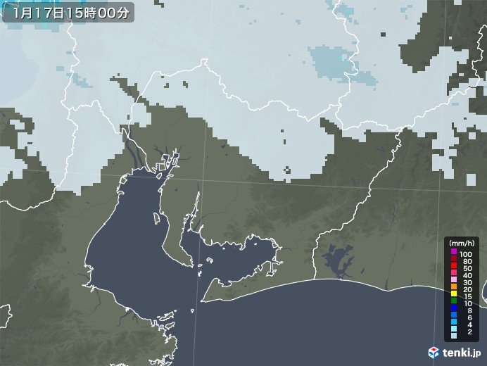 愛知県の雨雲レーダー(2022年01月17日)