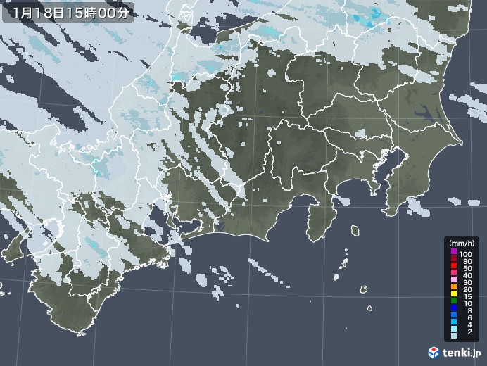 東海地方の雨雲レーダー(2022年01月18日)