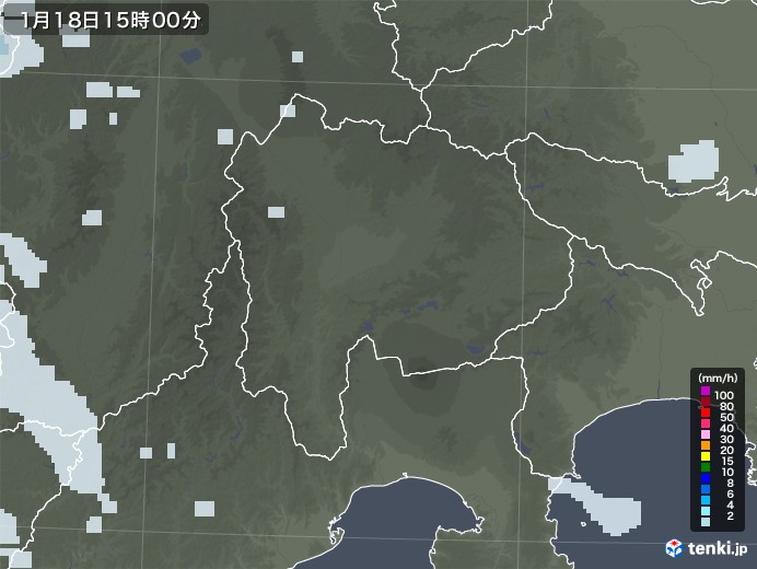 山梨県の雨雲レーダー(2022年01月18日)