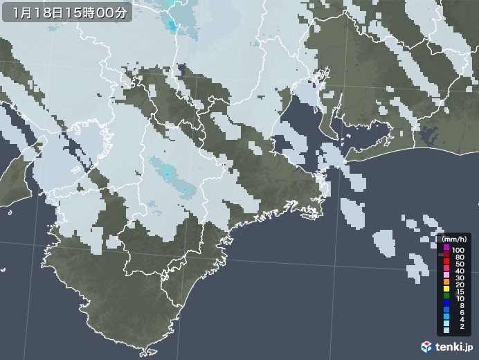 三重県の雨雲レーダー(2022年01月18日)