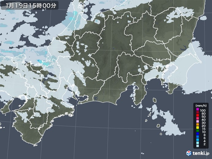 東海地方の雨雲レーダー(2022年01月19日)