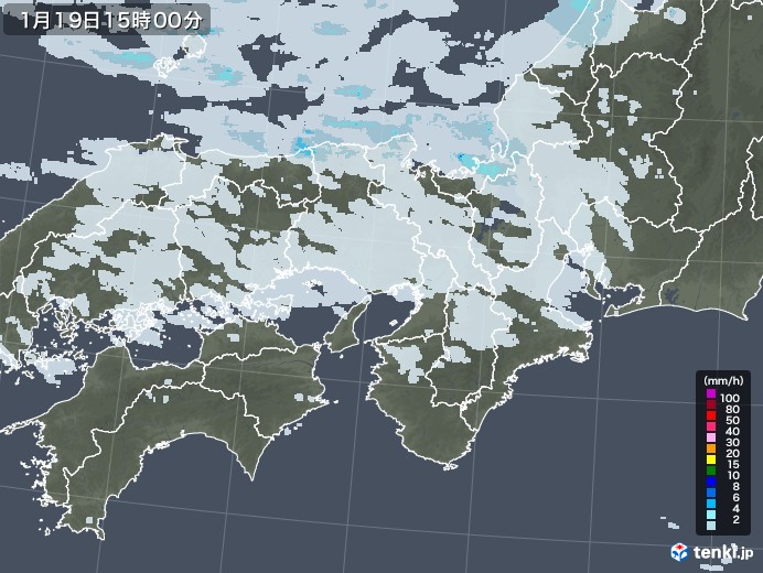 近畿地方の雨雲レーダー(2022年01月19日)
