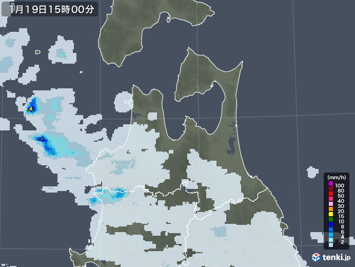 青森県の雨雲レーダー(2022年01月19日)