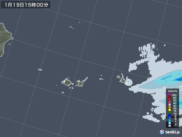 宮古・石垣・与那国(沖縄県)の雨雲レーダー(2022年01月19日)