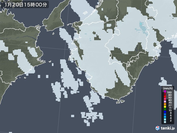 和歌山県の雨雲レーダー(2022年01月20日)