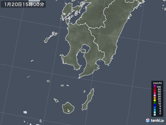 鹿児島県の雨雲レーダー(2022年01月20日)