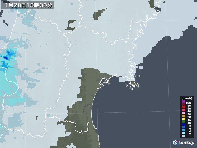 宮城県の雨雲レーダー(2022年01月20日)