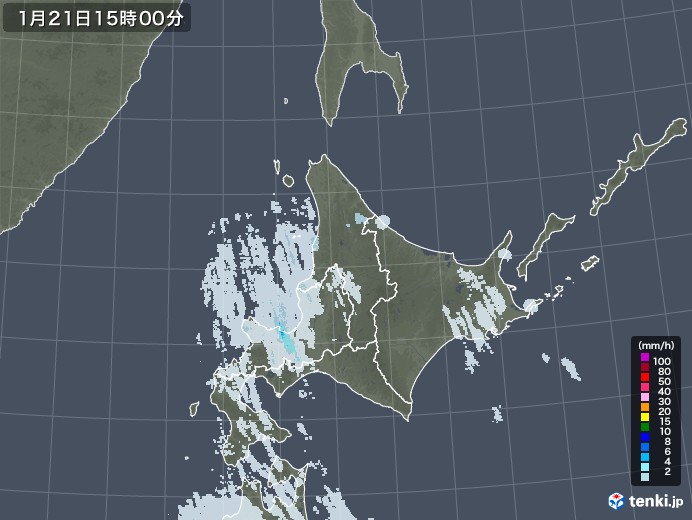 北海道地方の雨雲レーダー(2022年01月21日)